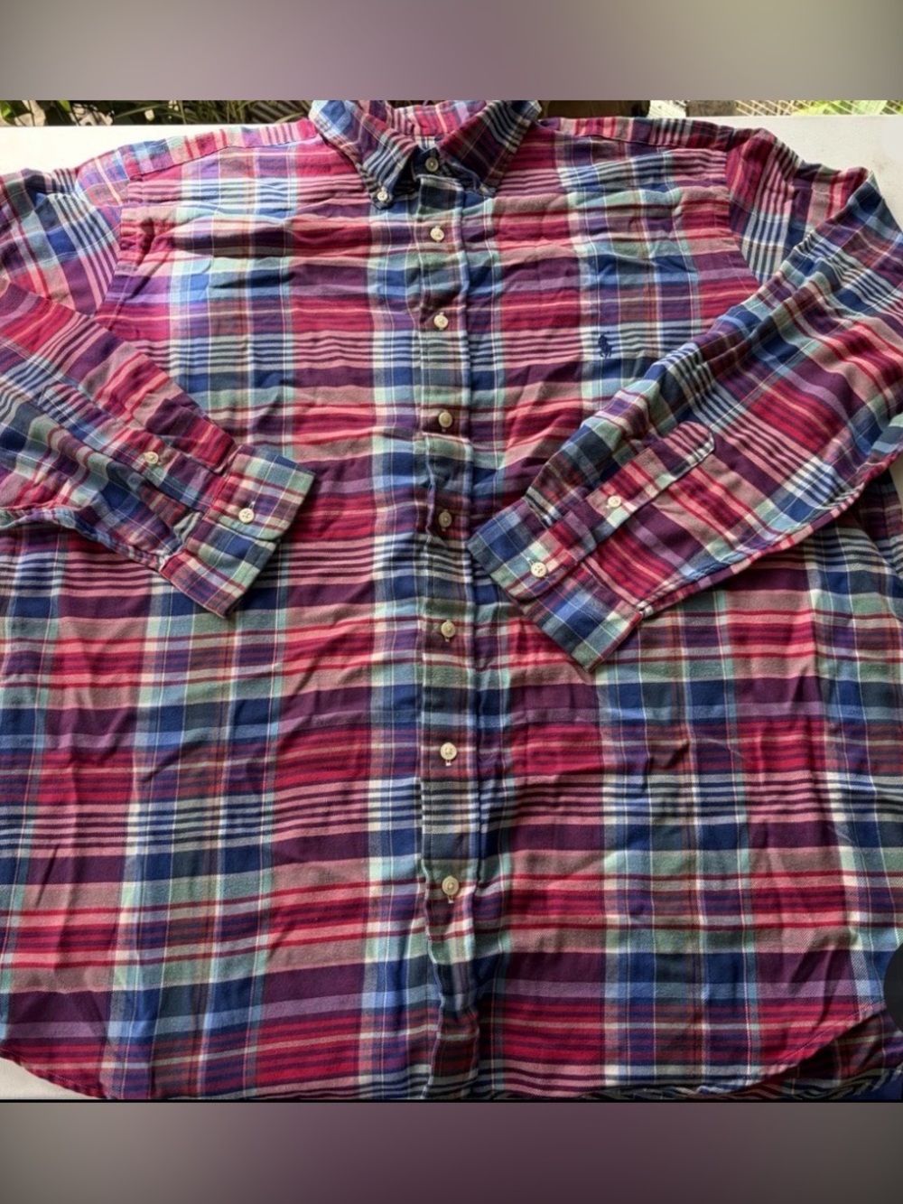 Ralph Lauren Men’s Performance Red Blue Plaid Flannel Button Collar Sport 1XB